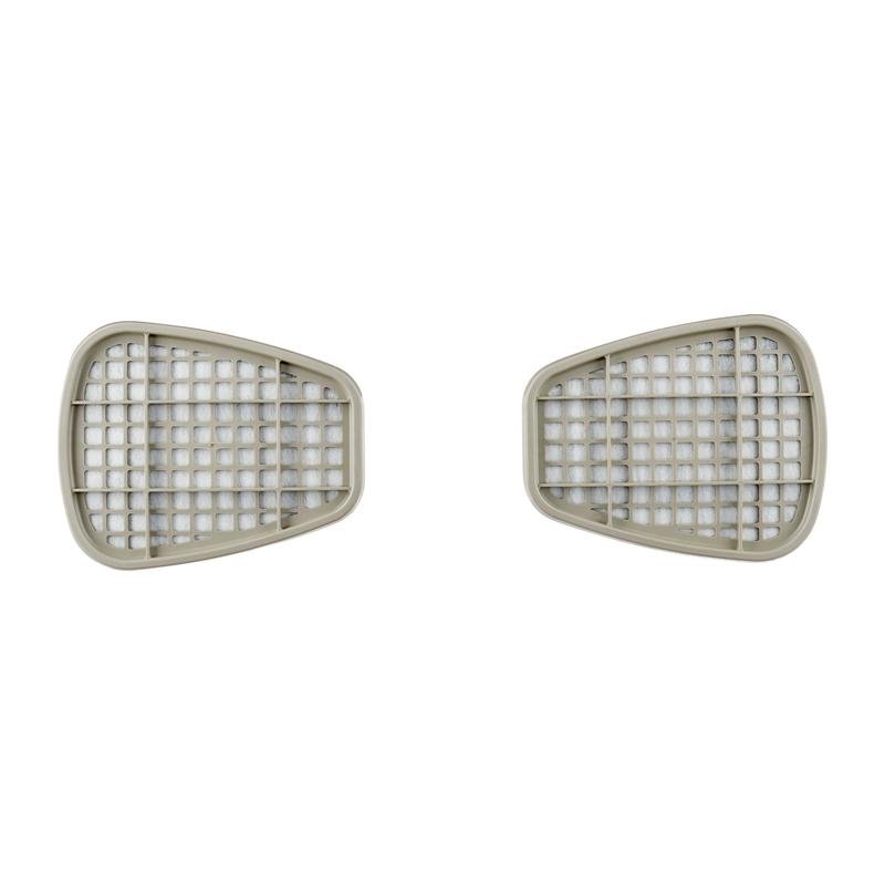 Two identical, beige, grid-shaped plastic filter covers compatible with the 3M™ Filter Cartridge 6059 ABEK1 Combination Filter (1 Pair/Pack) from 3M Deutschland GmbH are placed side by side against a white background.