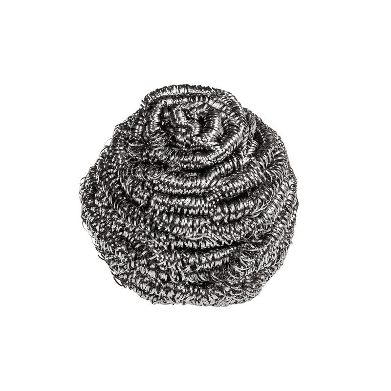 The Scotch-Brite® Stainless Steel Spiral from 3M Deutschland GmbH (3 per pack), made of silver stainless steel with a coiled design, is ideal for cleaning the kitchen and removes stubborn dirt. Shown against a white background.