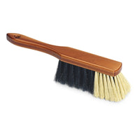 The Nölle Profi Brush 30 cm indoor hand broom has a wooden handle and two sections of bristles (dark and light) for cleaning. By Nölle Profi Brush Bürsten- & Pinseltechnik e.K., shown in isolation against a white background.