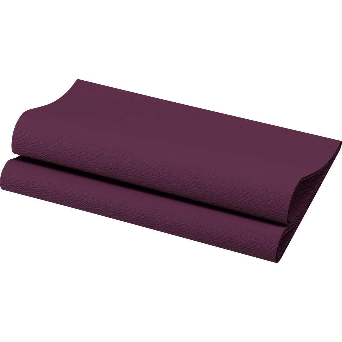 A folded, textured yoga mat in dark violet is presented against a white background, reflecting the rich color tones of the Bio-Dunisoft napkins 40 x 40 cm 1/4 fold from Duni GmbH and their environmentally friendly, elegant tableware design.