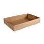 A large, brown catering tray made of cardboard/PLA (450x310 mm) from Duni GmbH, pack of 50 pieces - environmentally friendly, biodegradable, with low sides and a grip cutout at one end.
