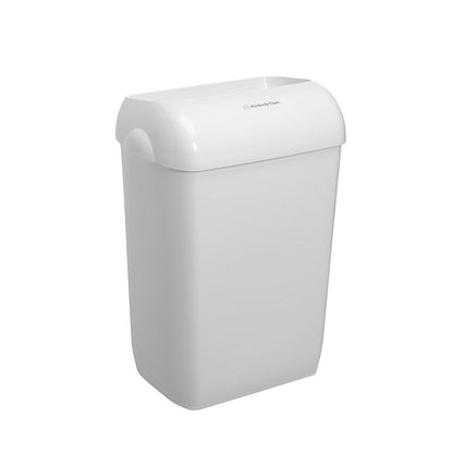 A white Aquarius™ plastic waste bin (medium) from Kimberly-Clark GmbH with a domed lid and open slot, depicted against a plain background. The set includes 2 waste bins per box.