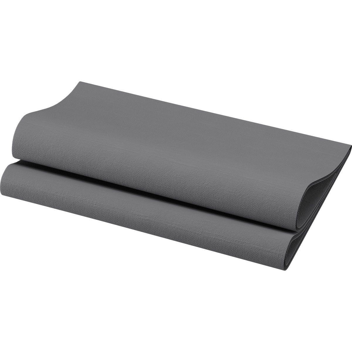 A folded, gray organic Dunisoft napkin (40 x 40 cm, 1/4 fold) by Duni GmbH made of textured, biodegradable material, shown on a white background.