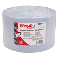 Das blaue WypAll® L20 Papierwischtuch für Instandhaltungsarbeiten, extra breit, kommt als Großrolle mit 1.000 Blatt von Kimberly-Clark GmbH - verpackt in Kunststoff mit Produktinfo - ideal für Wartungs- und Reinigungsarbeiten.