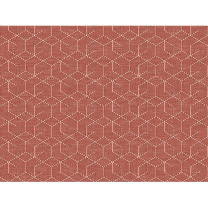 Ein geometrisches weißes Linienmuster aus ineinandergreifenden Würfeln auf einem strukturierten rotbraunen Hintergrund veredelt die Bio-Dunicel-Tischsets 30 x 40 cm der Duni GmbH - eine Kombination aus stilvoller Eleganz und nachhaltigem Design.