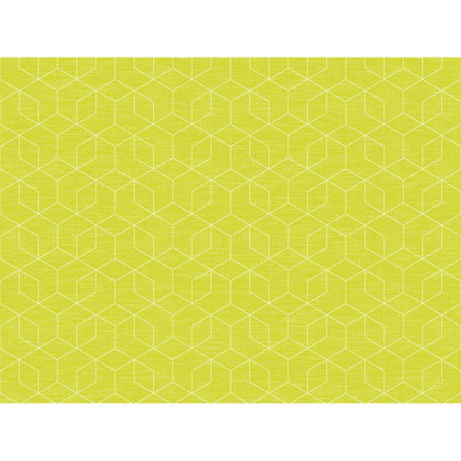 Ein weißes geometrisches Würfelmuster auf gelb-grünem, strukturiertem Hintergrund, inspiriert von den Bio-Dunicel-Tischsets 30 x 40 cm der Duni GmbH, die ein stilvolles und biologisch abbaubares Design bieten.