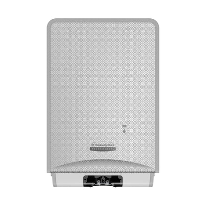 Der Kimberly-Clark Professional™ Icon™ elektronischer Hautpflegespender (1,2 l, Silver Mosaic) von Kimberly-Clark GmbH bietet berührungslose Abgabe, eine strukturierte Oberfläche, sichtbaren Ausgabeschlitz und vorn Logo sowie Kontrollleuchte.