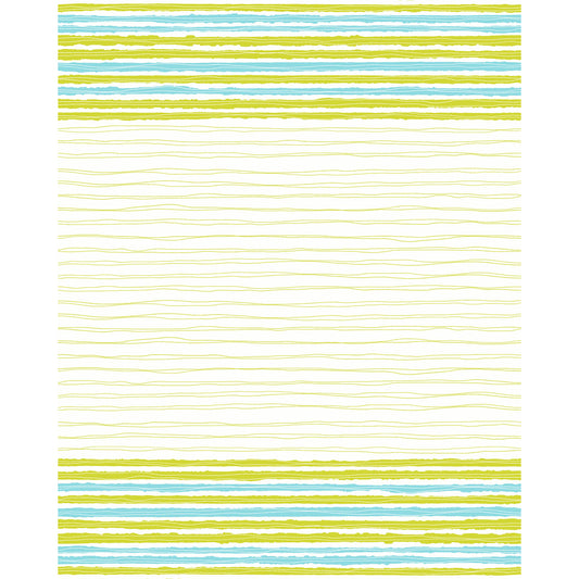 Die Duni GmbH Handtuchserviette 38 x 54 cm Elise Stripes zeigt blaue, grüne und gelbe Aquarellstreifen mit dünnen gelben Wellen auf Weiß - ideal für die Tischdekoration. Erhältlich flach verpackt in einer Packung von 50 Stück.