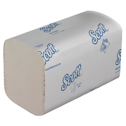 A rectangular stack of Scott® Control™ folded towels in white packaging from Kimberly-Clark GmbH, labeled for use in hand drying, 15 x 240 sheets per box.