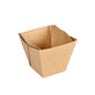 A Viking Cube High 820 ml Brown Cardboard/PLA Takeout Container from Duni GmbH (113x113x100 mm) from a pack of 300 is open and empty, displayed on a white background.