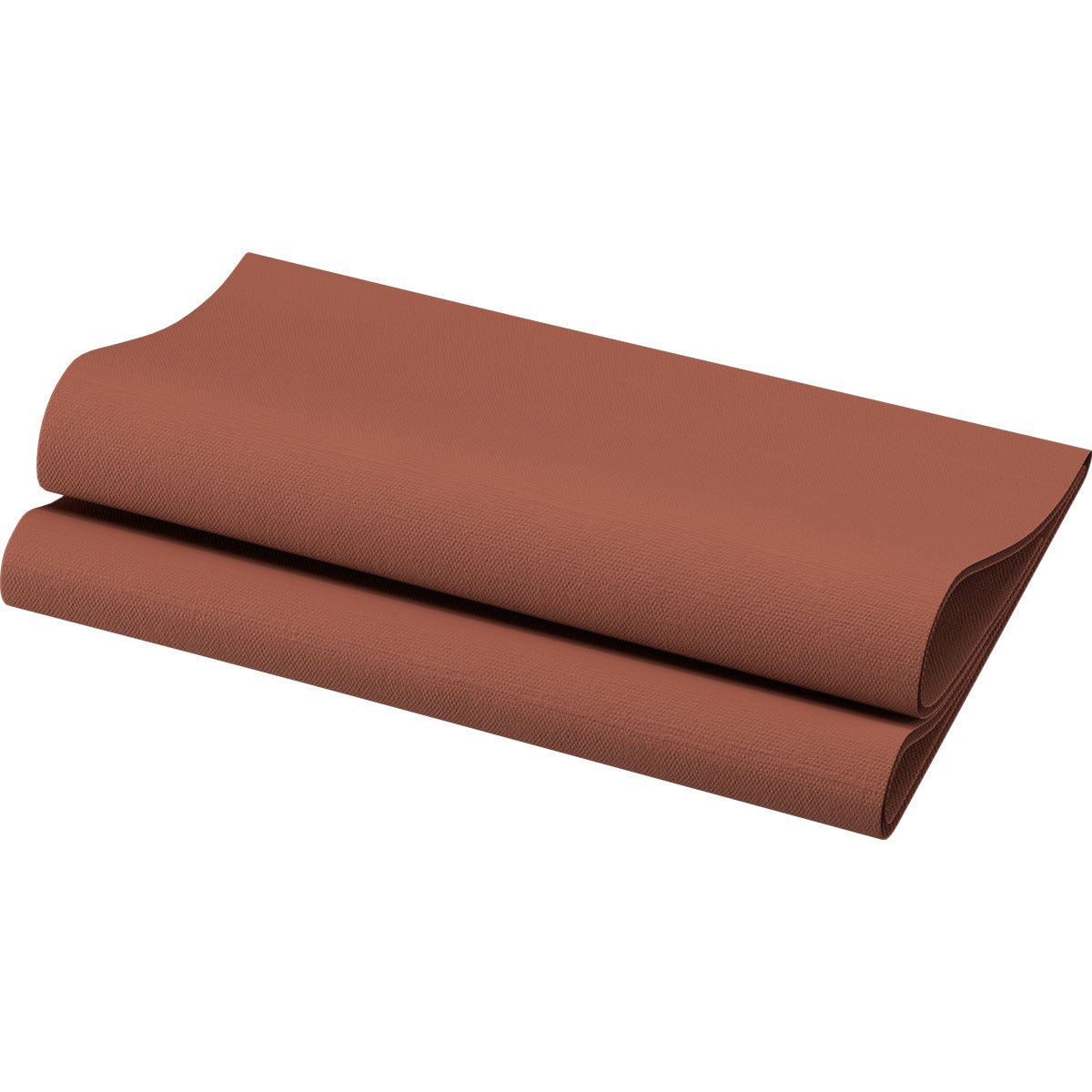 A folded organic Dunisoft napkin (40 x 40 cm, 1/4 fold) by Duni GmbH made from biodegradable materials with a textured brown surface on a white background.