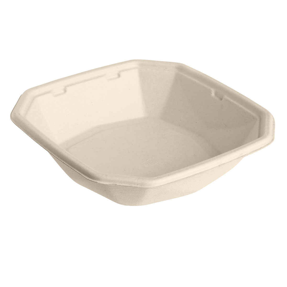 The Octabagasse 650 ml bowl by Duni GmbH, made of brown bagasse (183x183x42 mm, uncoated), serves as sustainable disposable tableware and is shown empty against a white background. Packaging unit: 50 pieces.