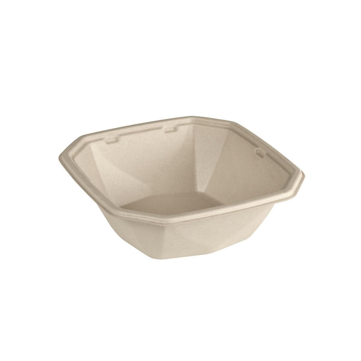 Pictured is a square, beige Octabagasse bowl 900 ml (183x183x60 mm) by Duni GmbH made from uncoated, compostable brown bagasse fiber on a white background. Package: 50 pieces.