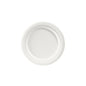 Pictured is a round, white, uncoated bagasse plate ø 17 cm from Duni GmbH (pack of 50 pieces) in a top view on a plain white background.