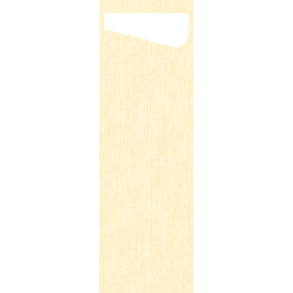 A tall, rectangular, textured, light yellow Duni GmbH SACCHETTO Bio D-Soft Slim with a small white triangular cutout - ideal for eco-friendly washing of delicate clothing in biodegradable laundry bags.