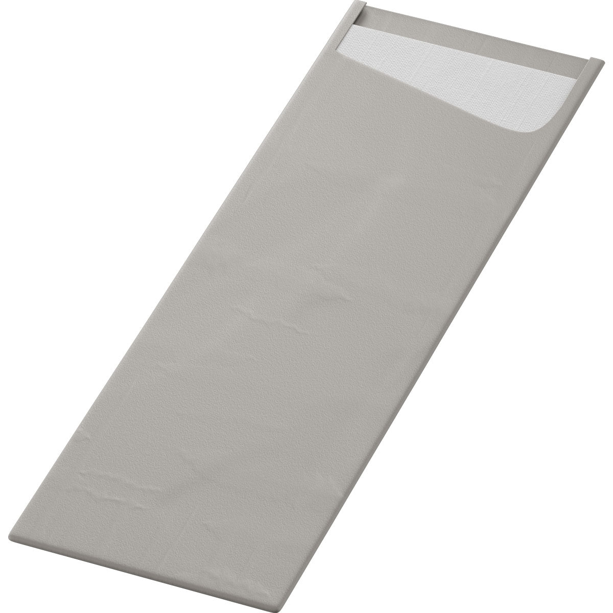 The SACCHETTO Bio D-Soft Slim from Duni GmbH is a gray, rectangular bag with a textured surface and open end, showing a white lining. It is presented flat on a white background - ideal for delicate clothing.