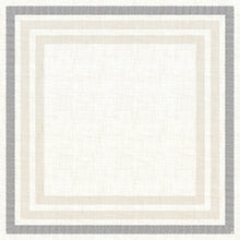 Die Dunicel Mitteldecke 84x84 cm von Duni GmbH hat eine weiße Mitte mit beigen und grauen Rändern, wodurch ein Lagenlook entsteht - ideal für stilvoll gedeckte Tische, besonders in Kombination mit dem Rigato schwarz 60111 Kugelschreiber. Packung mit 20 Stück.