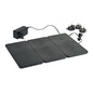 Three black rectangular electronic heating mats are connected to each other on a white background, alongside an LED charging station for lamps (1 unit) from Duni GmbH, which includes multiple-outlet plugs and a power adapter.