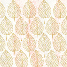 Ein nahtloses Muster aus goldumrandeten Blättern mit detaillierten Adern auf weißen und rosafarbenen Akzenten ziert die Bio-Dunisoft-Servietten 40x40cm der Duni GmbH und schafft einen sauberen, dekorativen Look, der ideal für den umweltfreundlichen Gebrauch ist.