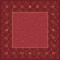 Ein rotes Quadrat mit goldener Umrandung und weihnachtlichen Schneeflocken - ideal, um Ihre Duni GmbH Bio-Dunicel-Mitteldecke 84x84cm Rhombus bordeaux (20 Stück) als nachhaltigen Tischbelag für die Feiertage zu verwenden.