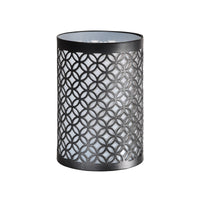 The metal candleholder, 8.9 x 13 cm, from Duni GmbH features an elegant black geometric design and a white interior—a stylish, one-of-a-kind piece for your table decor, pictured against a white background.