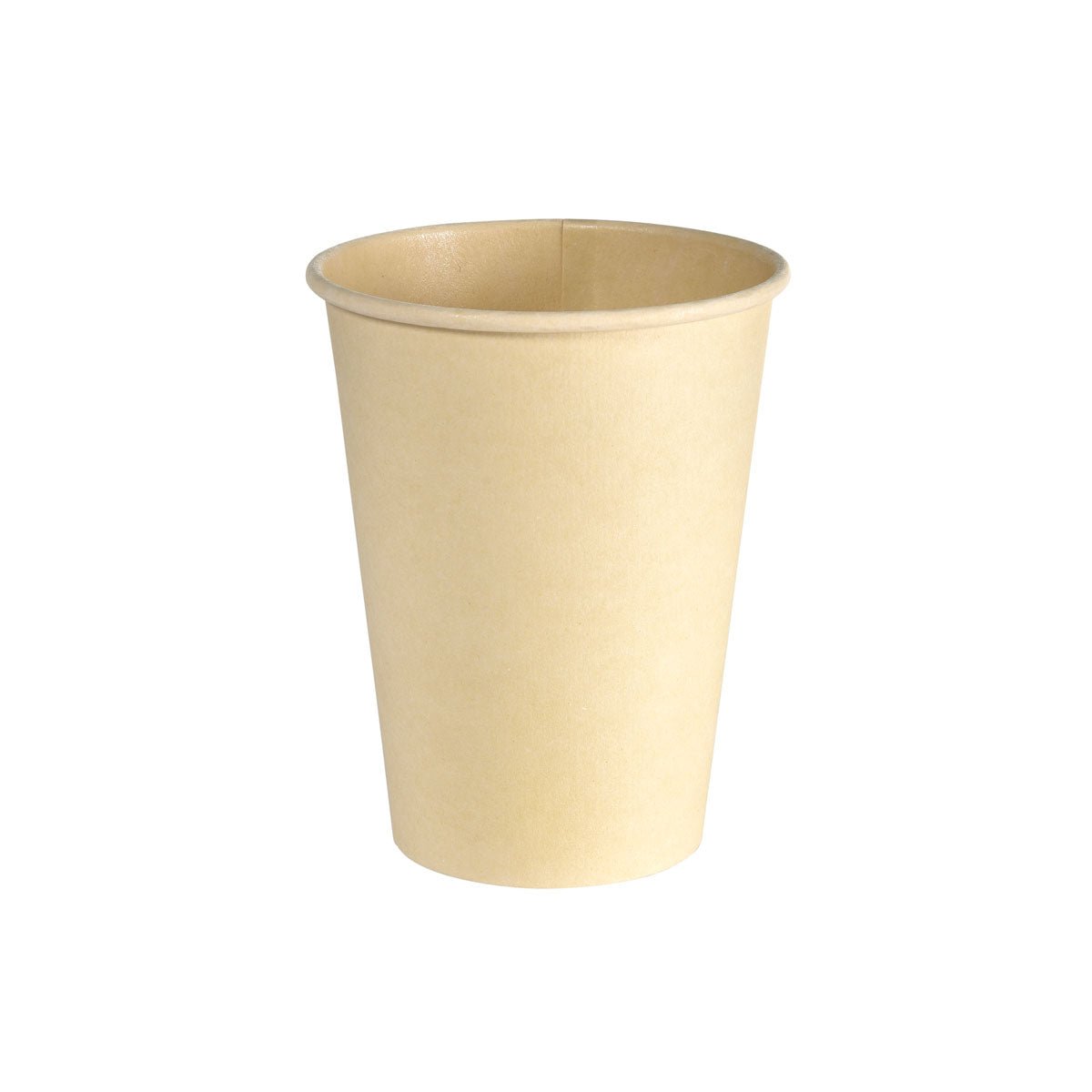 The Sweet 350 ml coffee cup from Duni GmbH made of printed bagasse is shown against a white background. The eco-friendly cup has a smooth surface and a slightly flared rim; the package contains 50 pieces.