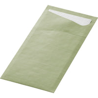 A pistachio-green SACCHETTO 190x85 mm from Duni GmbH, a high-quality carry bag in eco-friendly packaging, pack of 100, on a white background with a partially visible white sheet.