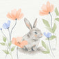 The Bunny Bloom napkins (33 cm, 3-ply, 1/4-fold) from Duni GmbH feature a gray bunny among light orange and blue flowers—perfect as Easter or spring napkins. The package contains 50 napkins.