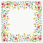 A rectangular border with colorful wildflowers in the Flowy Meadow design by Duni GmbH frames an open area, ideal for the eco-friendly Bio-Dunicel-Mitteld.84x84 Flowy Meadow 20P. | Package (20 pieces) with vibrant elegance.