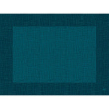 Ein stilvolles, biologisch abbaubares Duni GmbH Bio-Dunicel-Sets 30x40 Linnea ocean teal Tischset mit feinem Kreuzschraffur-Muster und dunklem Rand - perfekt für ein nachhaltiges Tischambiente. Packung mit 100 Stück.