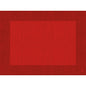 The Bio-Dunicel Sets 30x40 Linnea red from Duni GmbH are high-quality, rectangular red placemats with a textured cross-hatch pattern and a darker red border. Biodegradable. Pack of 100 pieces.