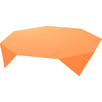 A flat, orange, polygonal object with four downward-pointing corners, reminiscent of a modern table or a platform—just like the Bio-Dunicel center tablecloth (84x84 cm) in orange from Duni GmbH (pack of 20)—against a white background.