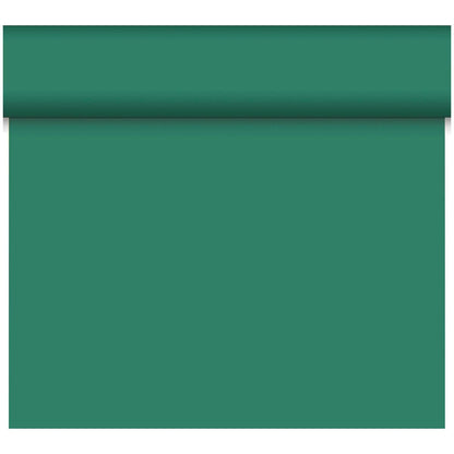 Ein teilweise ausgerolltes Bio-DC-Tete a Tete 0,4x24m von Duni GmbH zeigt seine solide grüne, biologisch abbaubare Oberfläche - perfekt für nachhaltige Dekorationen.