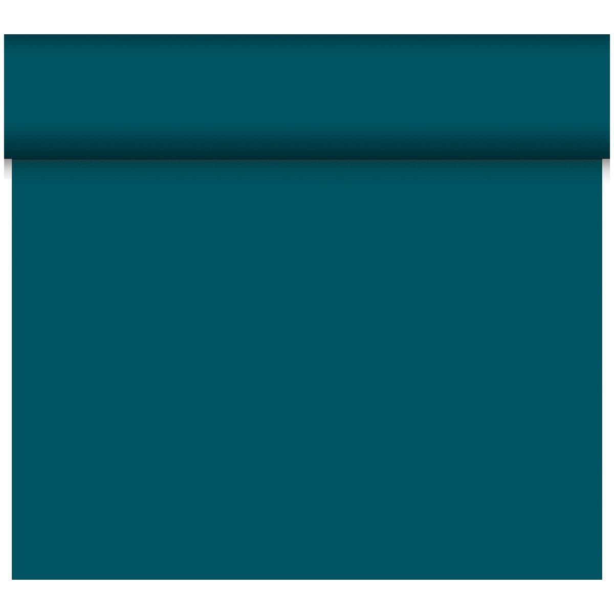 Ein unifarbener tealfarbener Hintergrund mit einem schattierten horizontalen Rand erzeugt eine umweltfreundliche Atmosphäre - ideal, um das biologisch abbaubare Bio-DC-Tete a Tete 0,4x24m der Duni GmbH hervorzuheben.