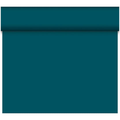 Ein unifarbener tealfarbener Hintergrund mit einem schattierten horizontalen Rand erzeugt eine umweltfreundliche Atmosphäre - ideal, um das biologisch abbaubare Bio-DC-Tete a Tete 0,4x24m der Duni GmbH hervorzuheben.