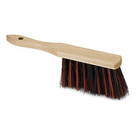 The Nölle Profi Brush Industrial Hand Broom (28 cm) from Nölle Profi Brush Bürsten- & Pinseltechnik e.K. features a wooden handle, Arenga/Elaston bristles, and a hanging hole; it is shown in black and red on a white background.