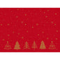 A festive red background with gold stars, snowflakes, and six gold trees in the Shimmer Trees design—perfect for the Bio-Dunicel 30x40 Shimmer Trees sets | Pack (100 pieces) from Duni GmbH.
