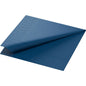 A Duni GmbH cellulose napkin, 33x33 cm, 3-ply, dark blue with 1/4-fold and embossed edge pattern is seen on a white background. The package contains 250 napkins.