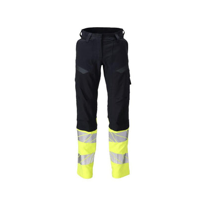 Hose, Damen,DIAMOND, Knietaschen,Stretch Hose Multisafe, schwarzblau/hi-vis gelb