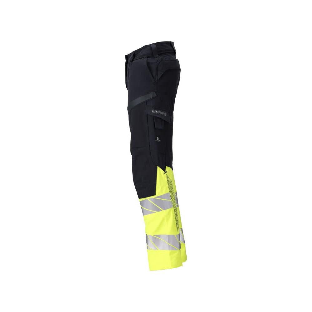 Hose, Damen,DIAMOND, Knietaschen,Stretch Hose Multisafe, schwarzblau/hi-vis gelb