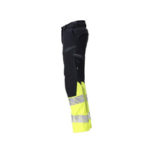 Trousers, women, DIAMOND, knee pockets, stretch trousers Multisafe, black blue/hi-vis yellow