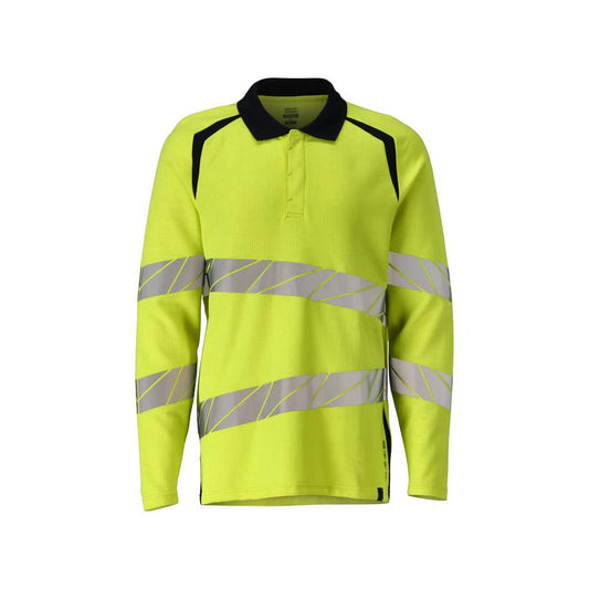 Polo shirt, long-sleeved polo shirt Multisafe, hi-vis yellow/black-blue