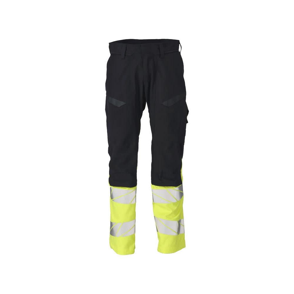 Trousers with knee pockets, stretch inserts Multisafe trousers, black blue/hi-vis yellow