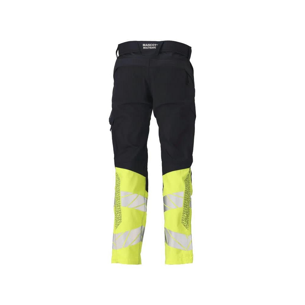 Trousers with knee pockets, stretch inserts Multisafe trousers, black blue/hi-vis yellow
