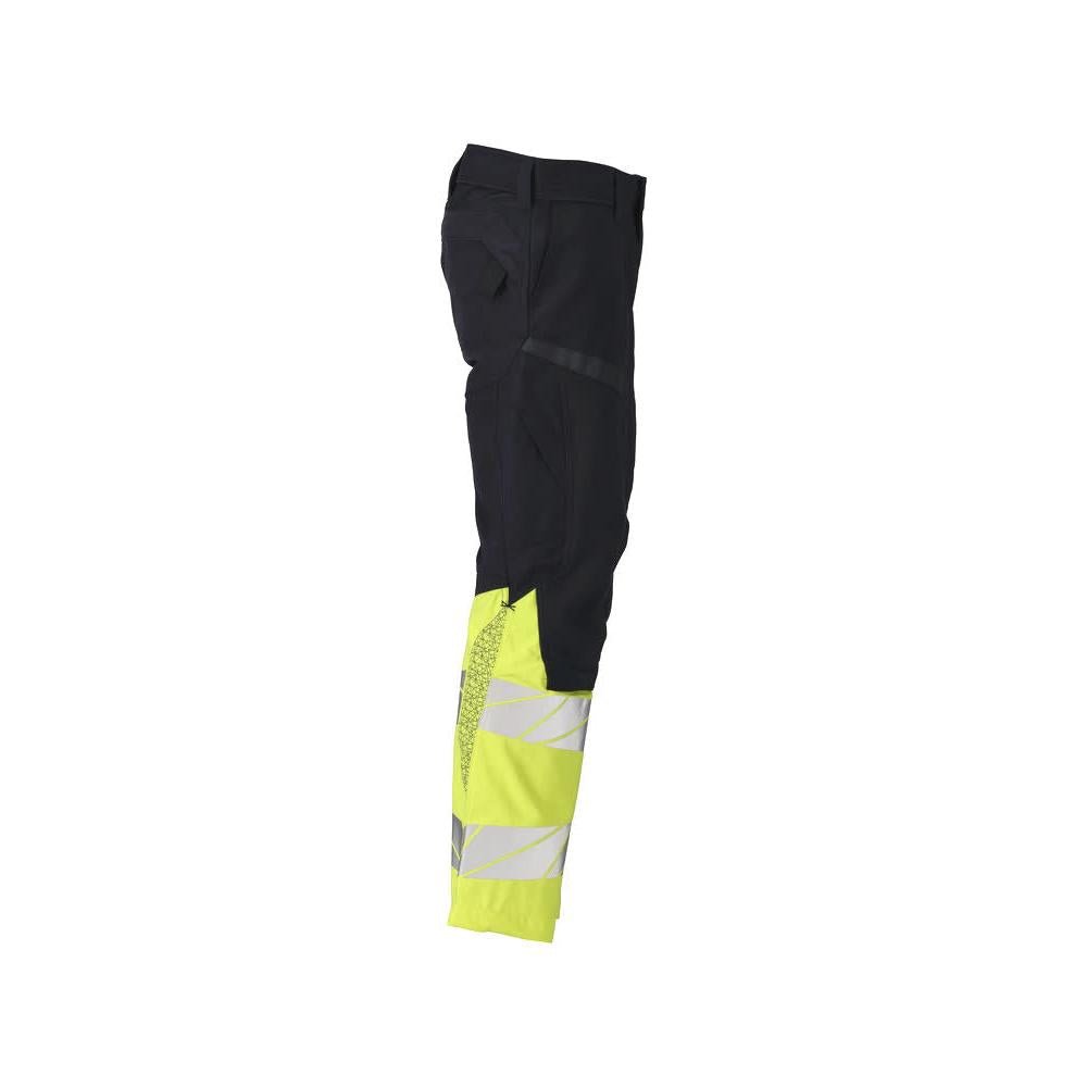 Trousers with knee pockets, stretch inserts Multisafe trousers, black blue/hi-vis yellow