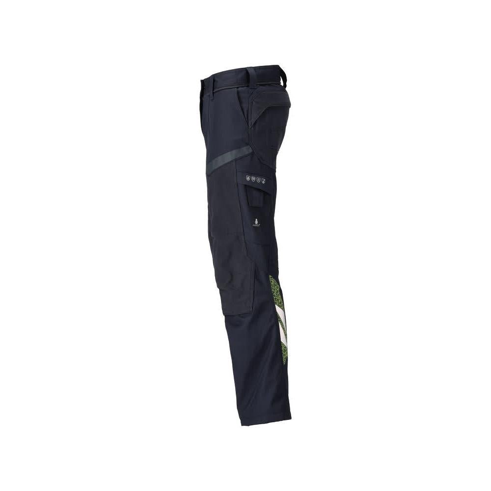 Trousers with knee pockets, women's Multisafe trousers, black blue/hi-vis yellow