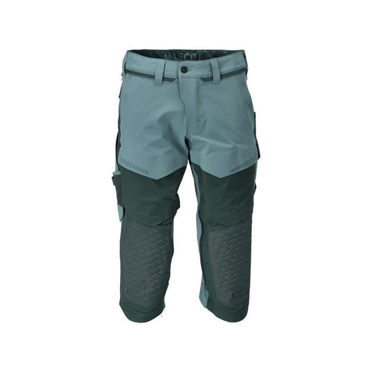 Three-quarter length trousers, knee pockets, stretch craftsman three-quarter trousers, light forest green/forest green