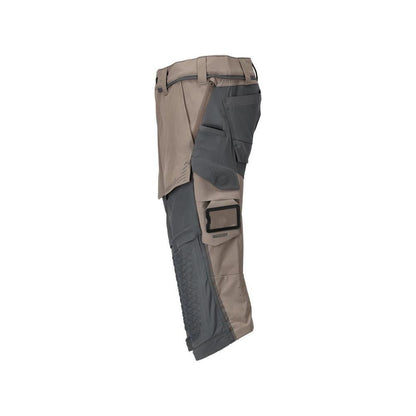 Dreiviertel-Hose, Knietaschen, Stretch Handwerker-Dreiviertel-Hose, dunkles sandbeige/anthrazitgrau