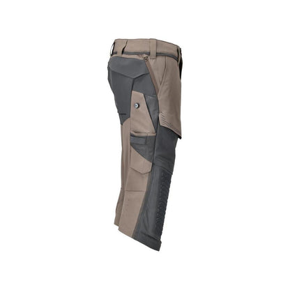 Dreiviertel-Hose, Knietaschen, Stretch Handwerker-Dreiviertel-Hose, dunkles sandbeige/anthrazitgrau