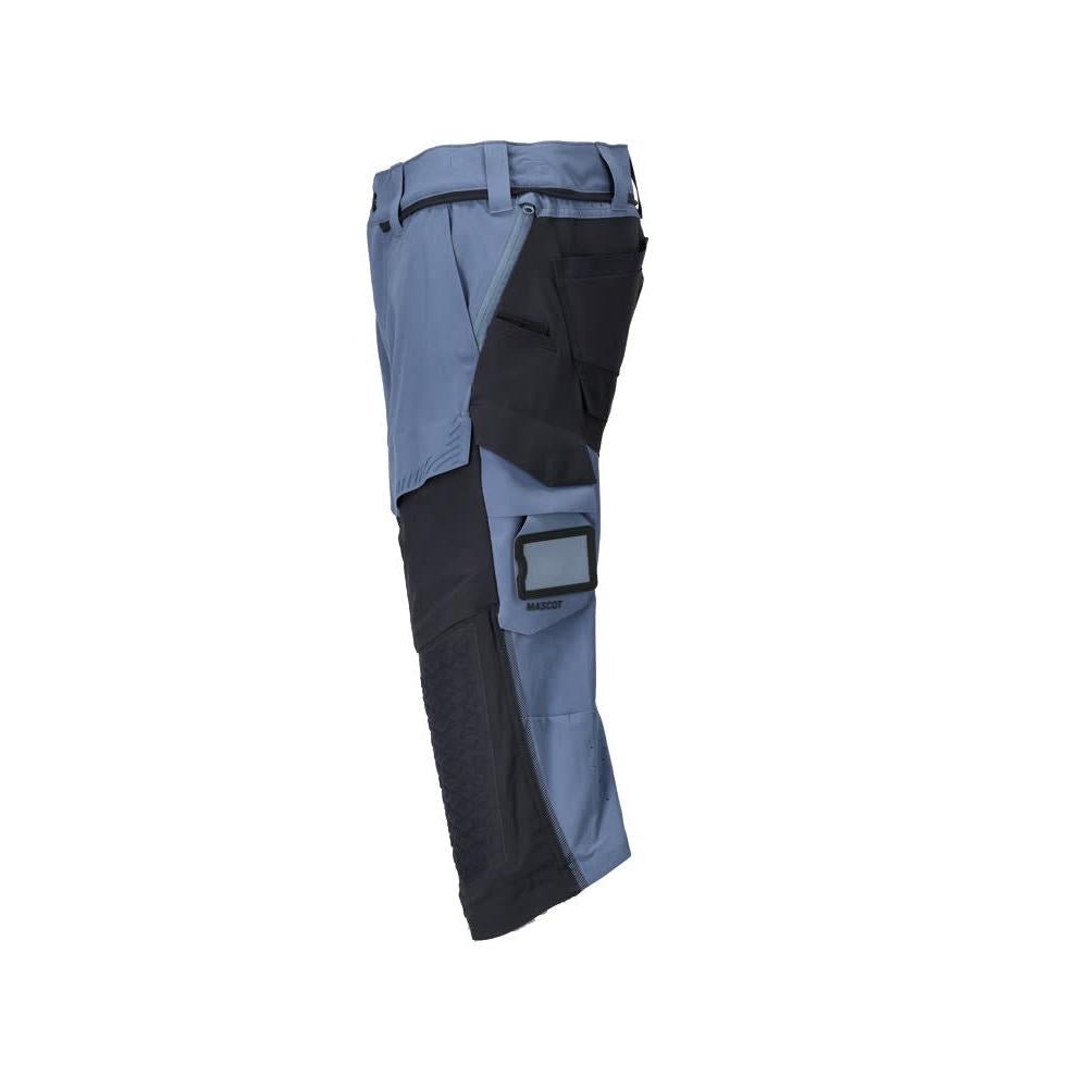 Dreiviertel-Hose, Knietaschen, Stretch Handwerker-Dreiviertel-Hose, steinblau/schwarzblau